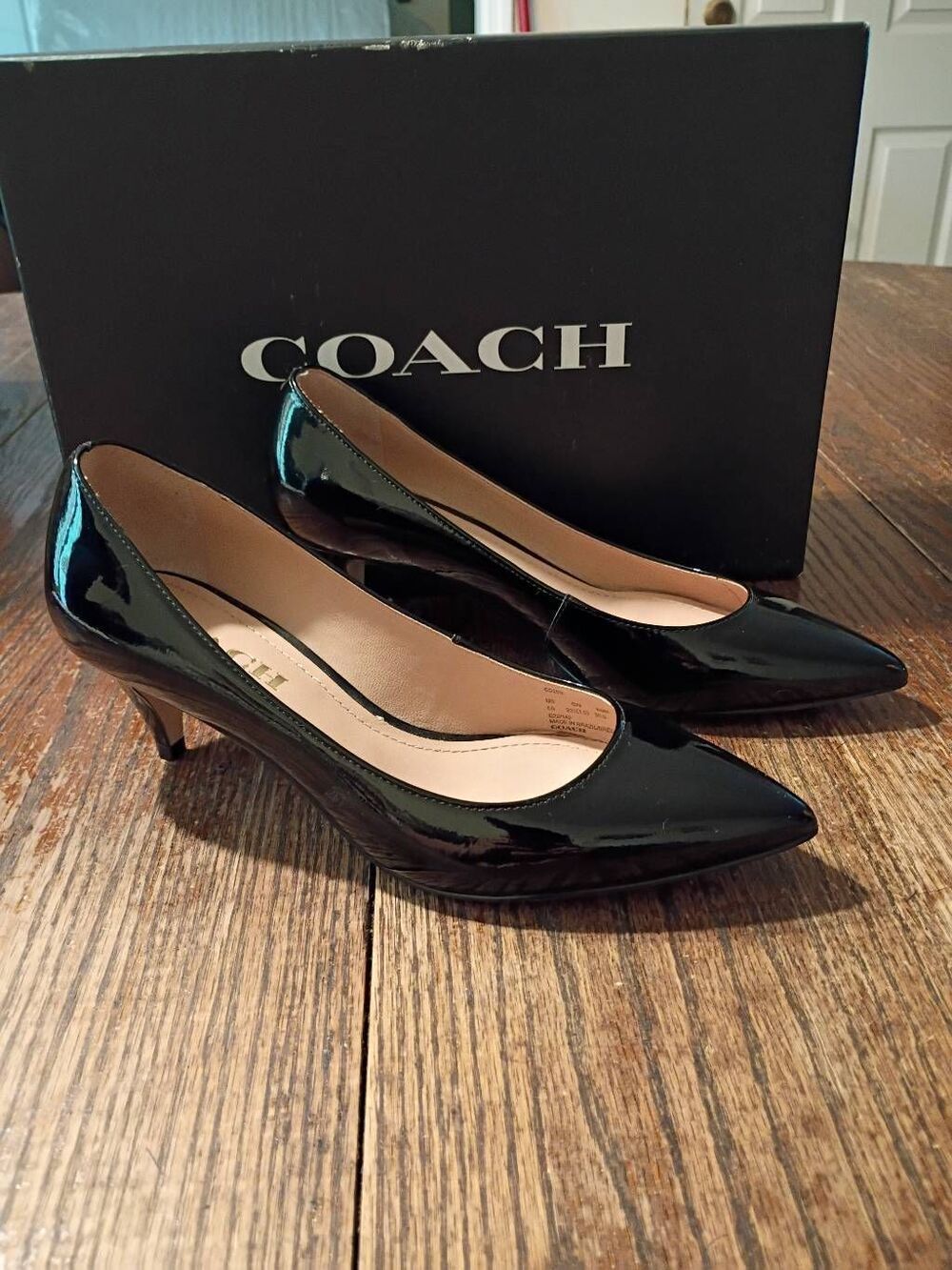 Size 6B Coach Sloane Patent Black Kitten Heel Slip On Dress Shoes